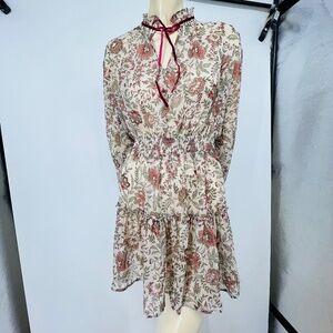 Lovestitch Floral Sheer Velvet Bow Tiered Bell Sleeve Tunic Top S Romantic Boho